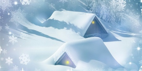 Powiększ grafikę: Dwa domy zasypane śniegiem pod sam dach.