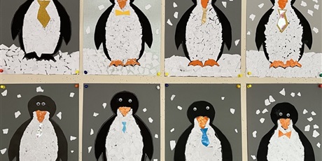 Powiększ grafikę: Prace plastyczne przedstawiające pingwina.