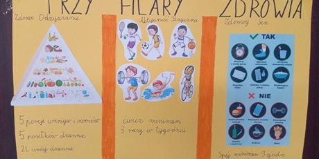 Powiększ grafikę: Trzy filary zdrowi - plakat zawieszony na drzwiach klasy.