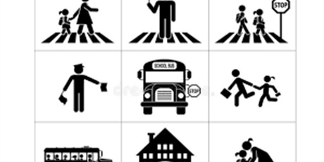 Powiększ grafikę: Rysunki piktogramów nawiązujące do znaków drogowych